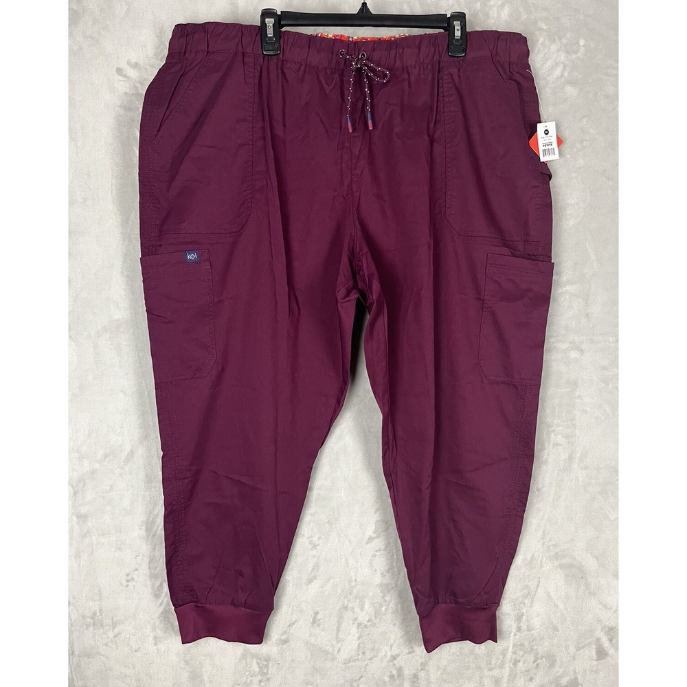 KOI Scrub Pants Women 3XL-Petite Burgundy Giana 8 Pockets Stretch Jogger Medical